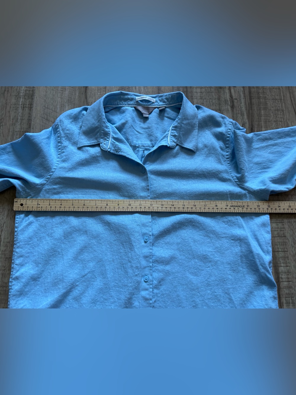 Linen blend Light Blue Button-down long sleeve Shirt minimalist neutral summer - Picture 6 of 10